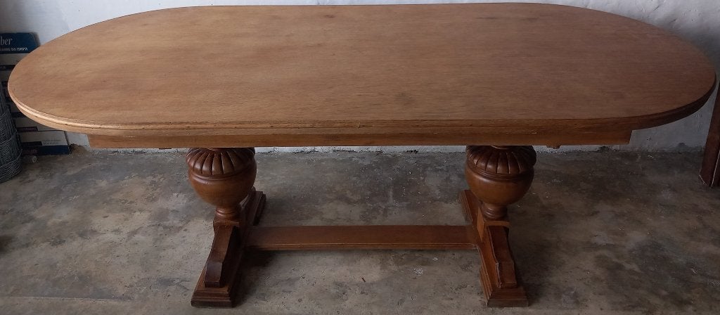 Ovale tafel van massief eikenhout voor 6 tot 8 personen, Ophalen, Gebruikt, Eikenhout, 200 cm of meer