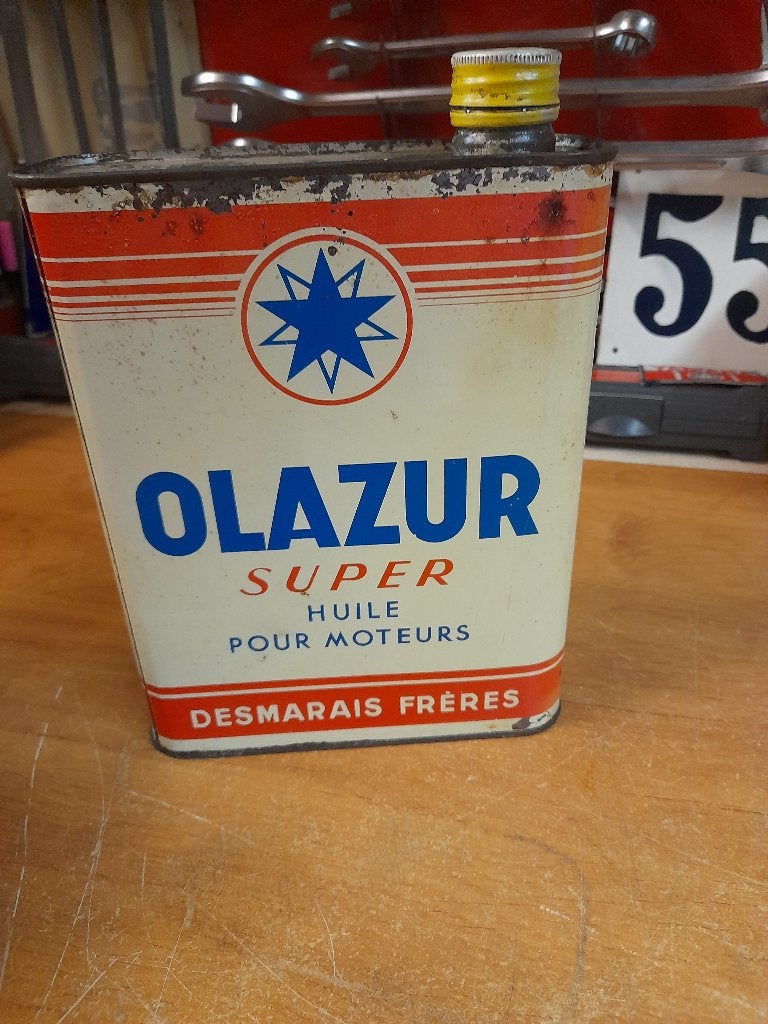 Oude lege oliekan Lazur Super Desmarais Frères, Ophalen of Verzenden, Gebruikt, Overige typen