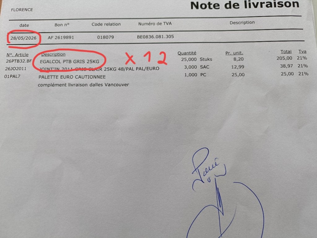 Mortier de pose et nivellement, Enlèvement, Comme neuf