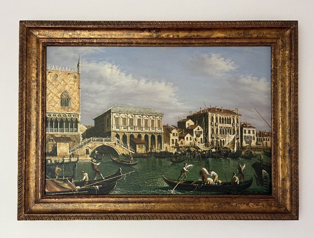 Groot olieverfschilderij Venetië naar Canaletto – 60-90 cm, Peinture à l'huile, Cadre spécial, Enlèvement, Paysage urbain / rural