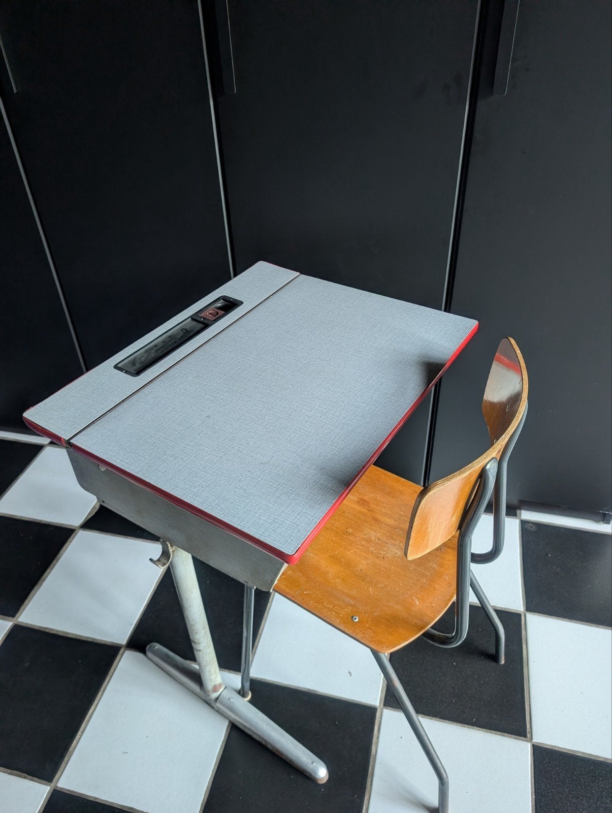 Vintage schoolset met openklapbare schoolbank 1 persoons, Kinderen en Baby's, Ophalen