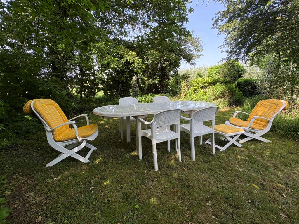 Grand ensemble de table et chaises de jardin (6), modulable, Jardin & Terrasse, Salons de jardin, Utilisé, 8 places, Synthétique