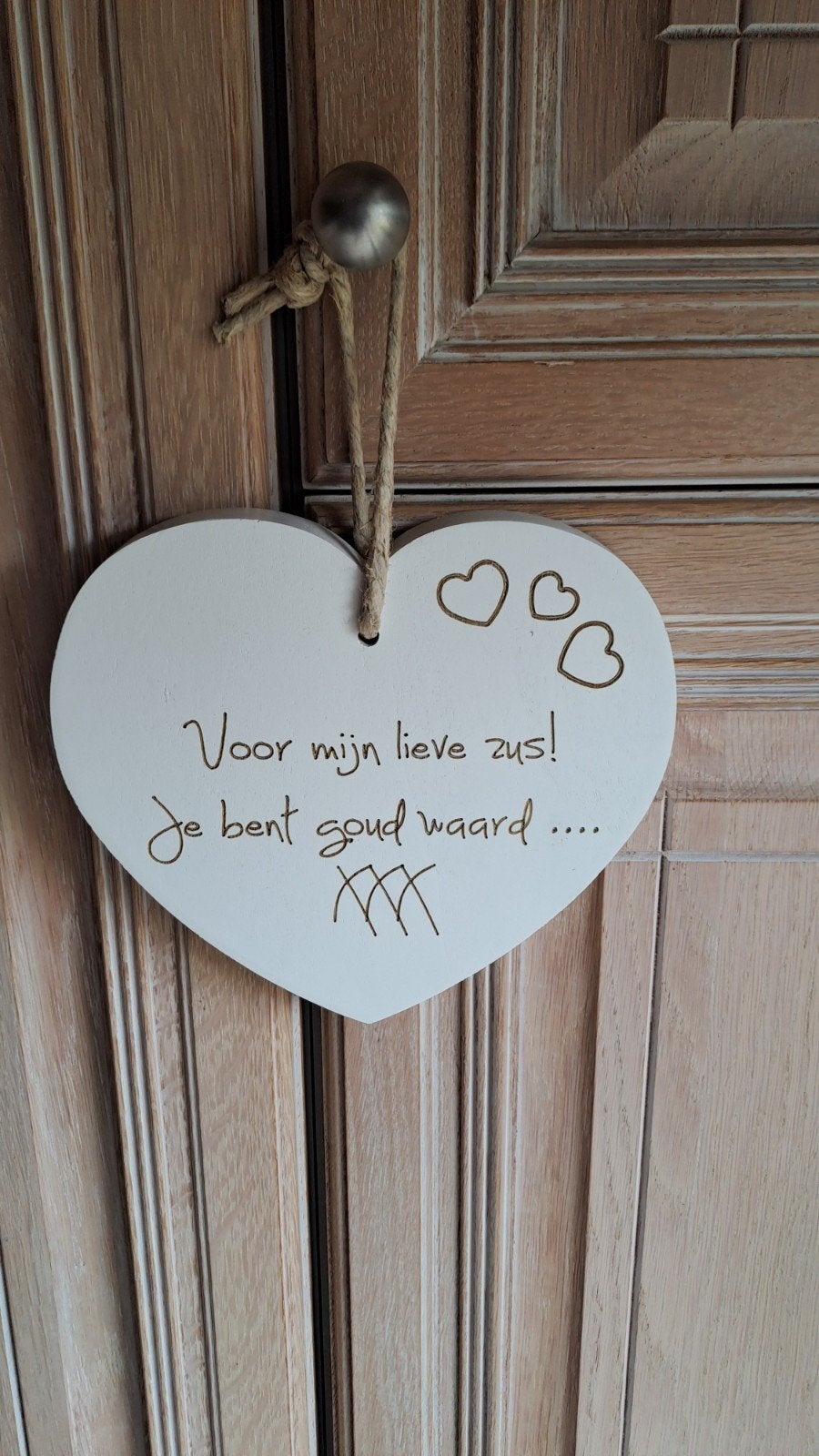 Houten hart met tekst, Huis en Inrichting, Woonaccessoires | Tekstborden en Spreuken, Ophalen, 18 cm, Nieuw, 16 cm