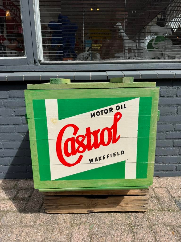 Boîte publicitaire en bois Castrol, Enlèvement ou Envoi, Utilisé, Panneau publicitaire