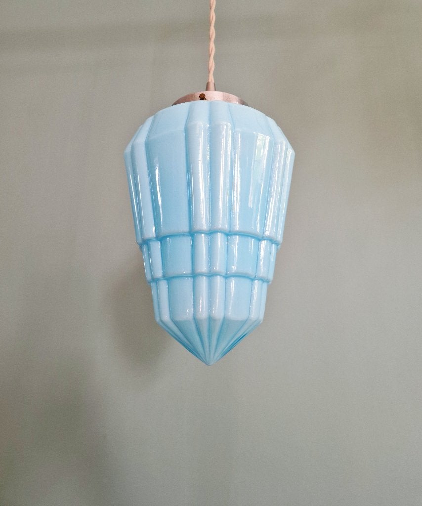 Suspension Art Déco en opaline bleue, années 1920-30, Enlèvement ou Envoi