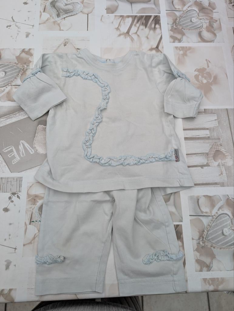 Folieke licht blauw setje met ruches voor 6 maanden, Kinderen en Baby's, Meisje, Ophalen of Verzenden, Zo goed als nieuw, Setje