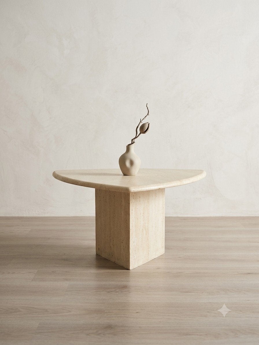 Vintage mid century salontafel | beige travertin, Ophalen