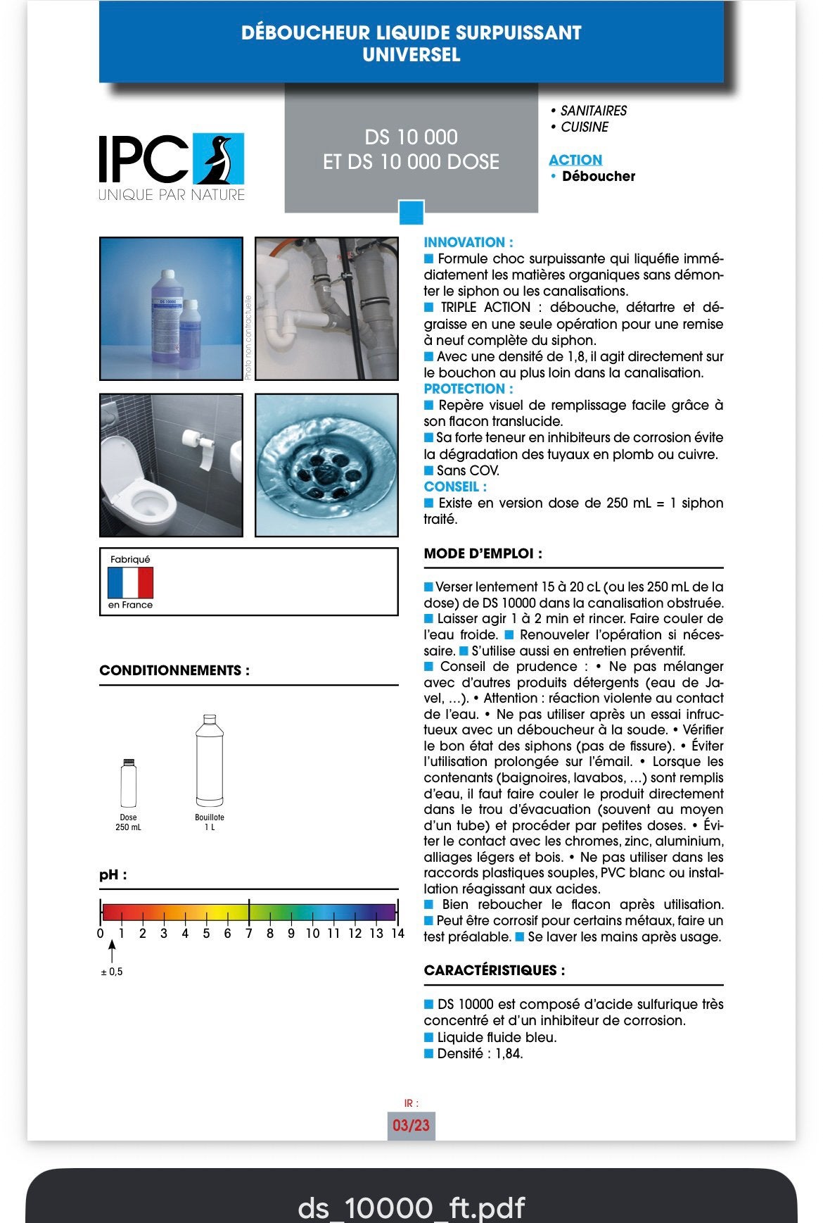 Produit déboucheur professionnel, Enlèvement ou Envoi
