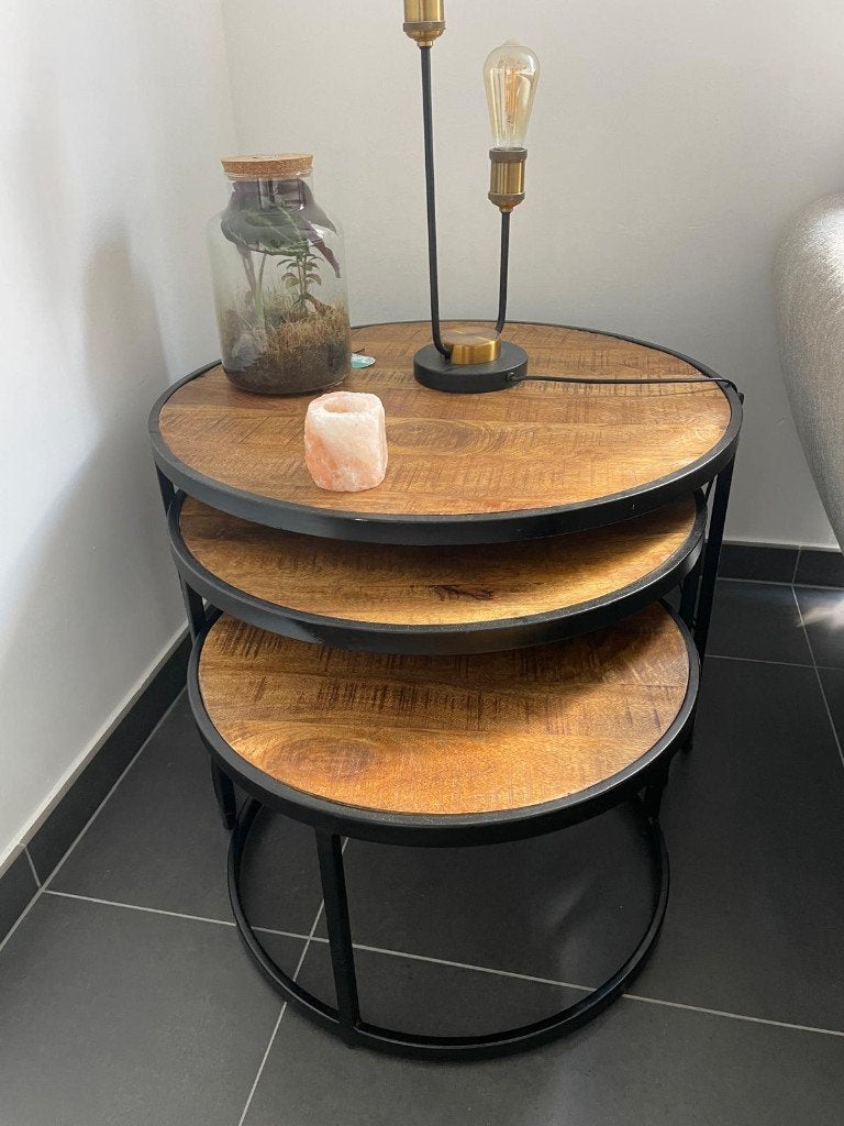 Bijzettafel 3-delig Mangolia, Ophalen, Minder dan 45 cm, Rond, Zo goed als nieuw