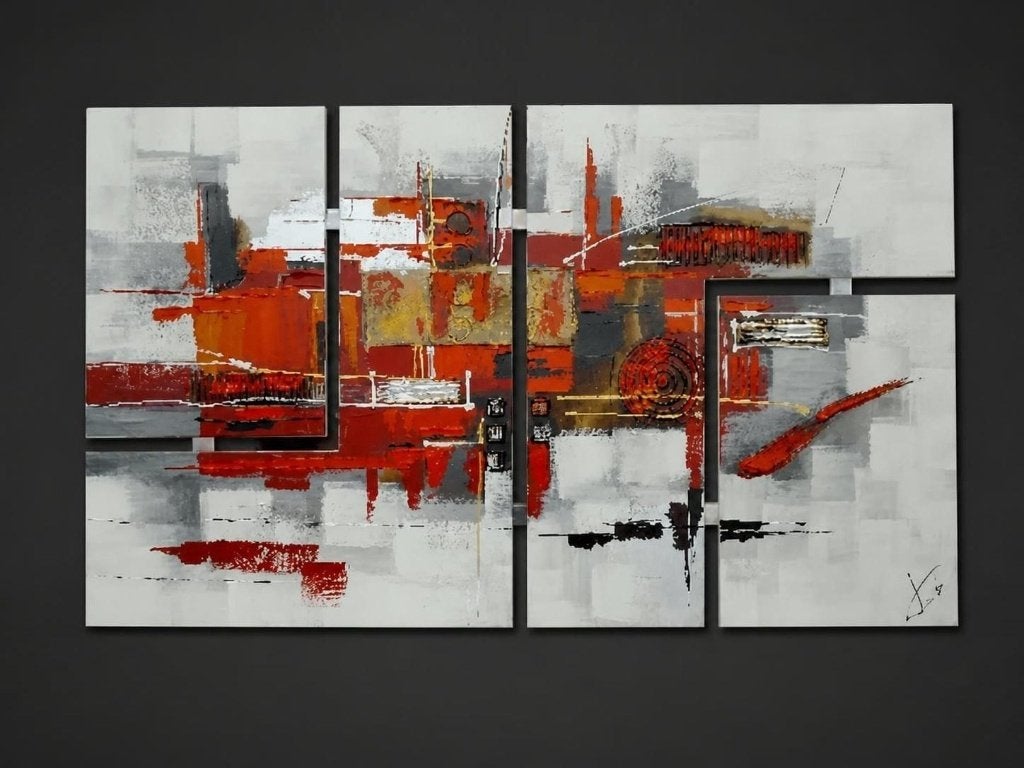 Moderne abstracte afbeelding in rood, grijs en wit., Ophalen