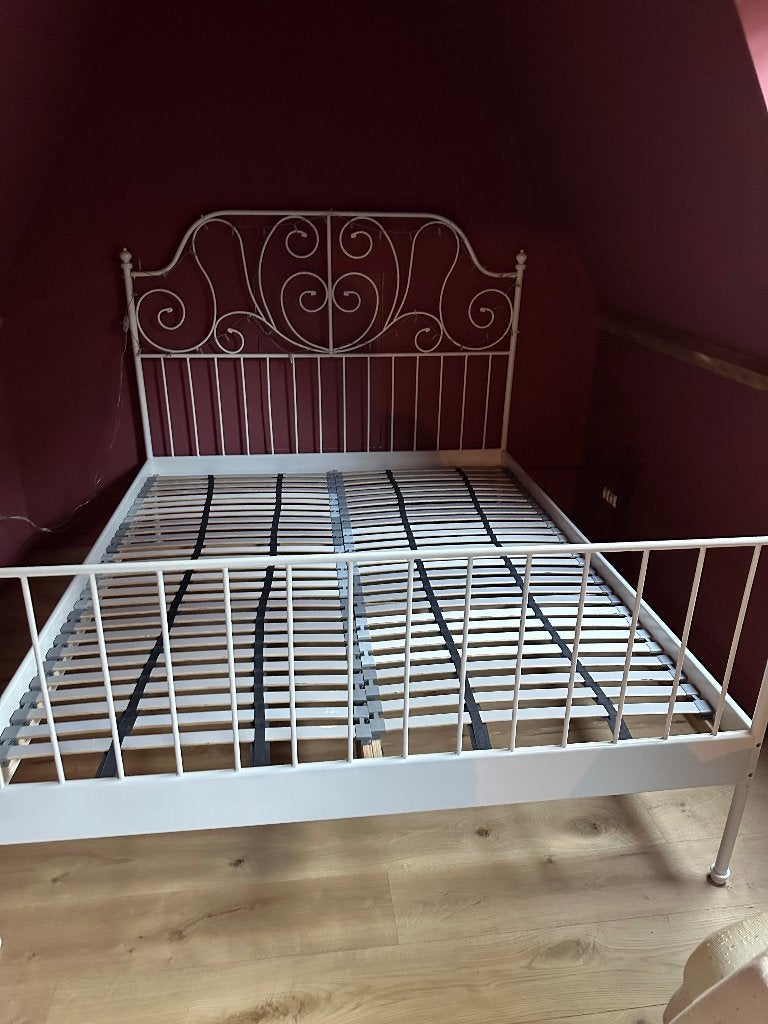 Bed 160x200, Huis en Inrichting, Slaapkamer | Bedden, Ophalen, Wit, Tweepersoons, Zo goed als nieuw