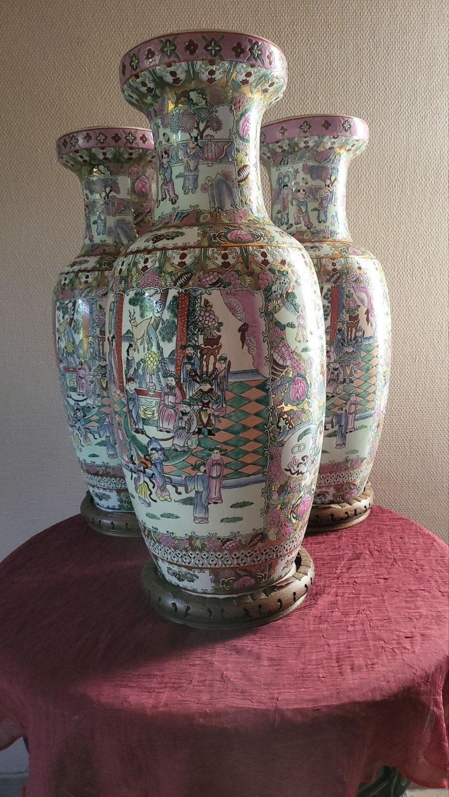 Prachtige Set van 3 Grote Vintage Chinese Porseleinen Vazen, Ophalen