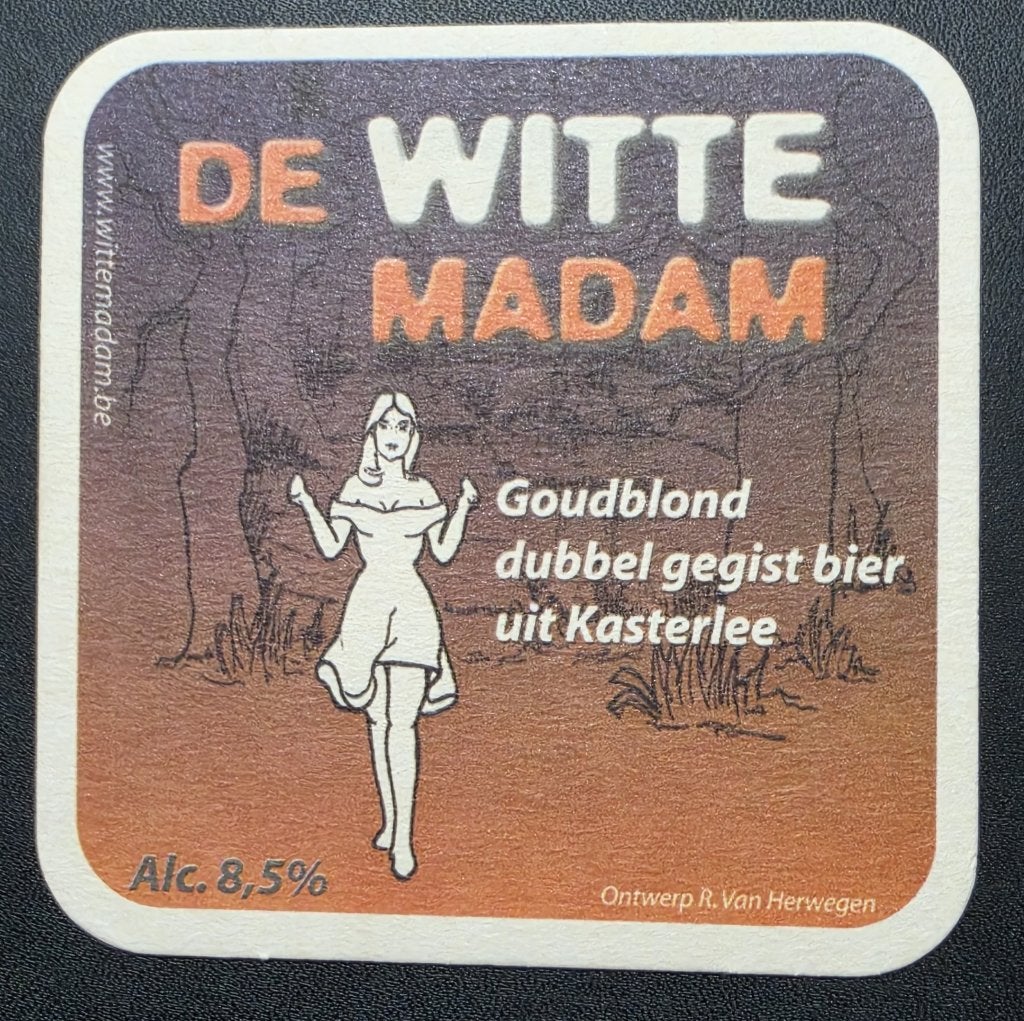 Sous-bock vintage De Witte Madam Kasterlee (Bière locale), Collections, Enlèvement ou Envoi, Comme neuf, Sous-bock, Autres marques