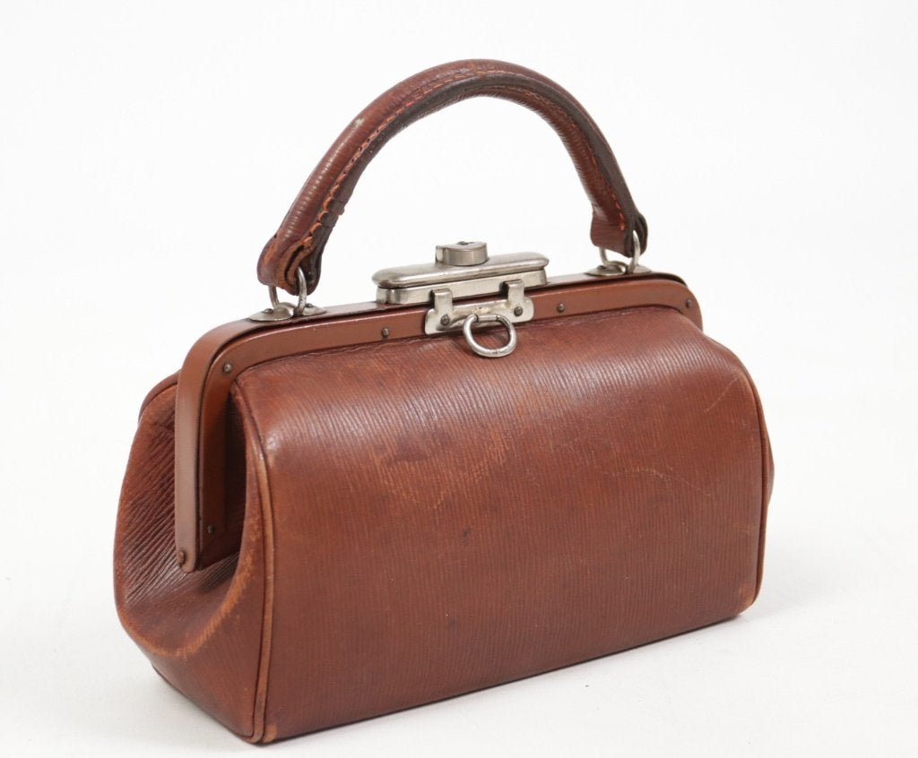 Sac à main art déco en cuir côtelé brun - vers 1920, Antiquités & Art, Enlèvement
