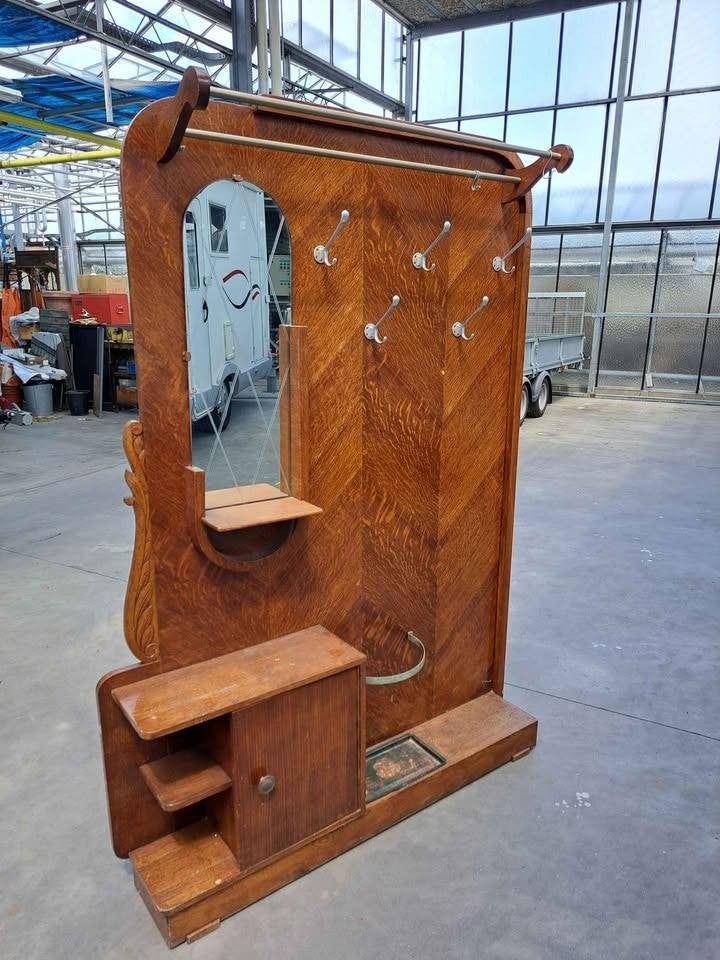 Antieke Art Deco Kapstok / Hall Stand – Eikenhout, Wandkapstok, Ophalen of Verzenden, Zo goed als nieuw, 150 tot 200 cm