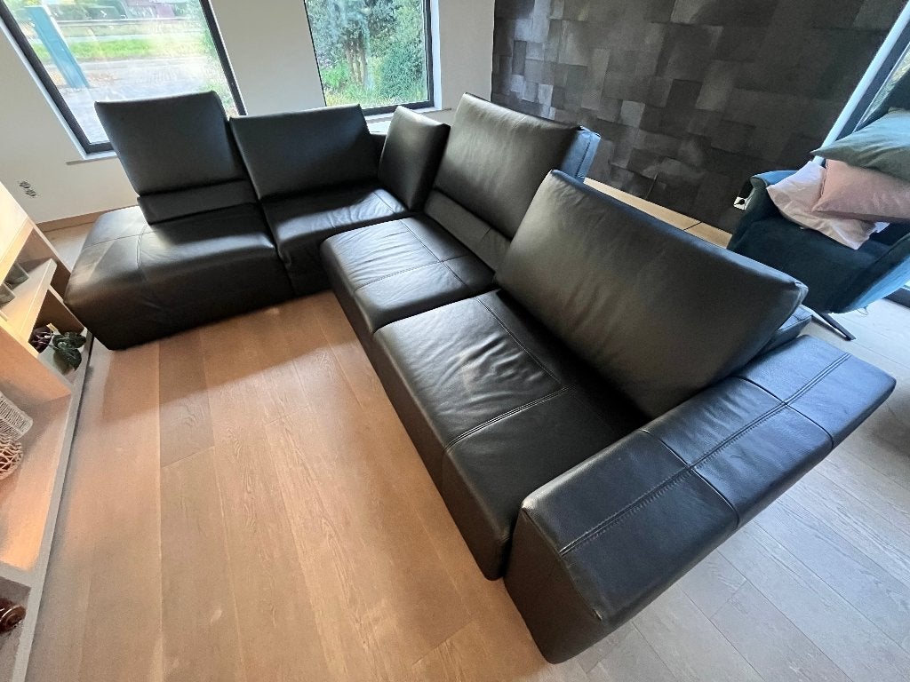 Hoeksalon zwart leder, Ophalen, Zo goed als nieuw, Leer, Tijdloos