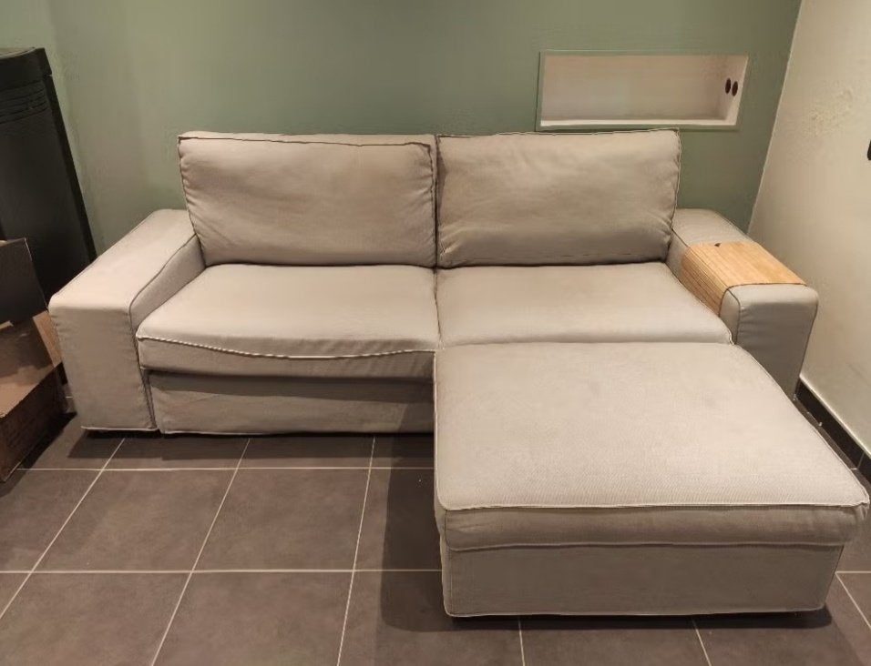 Canapé gris clair kivik ikea 3 places + repose pied, 200 à 250 cm, Banc droit, Enlèvement, Utilisé
