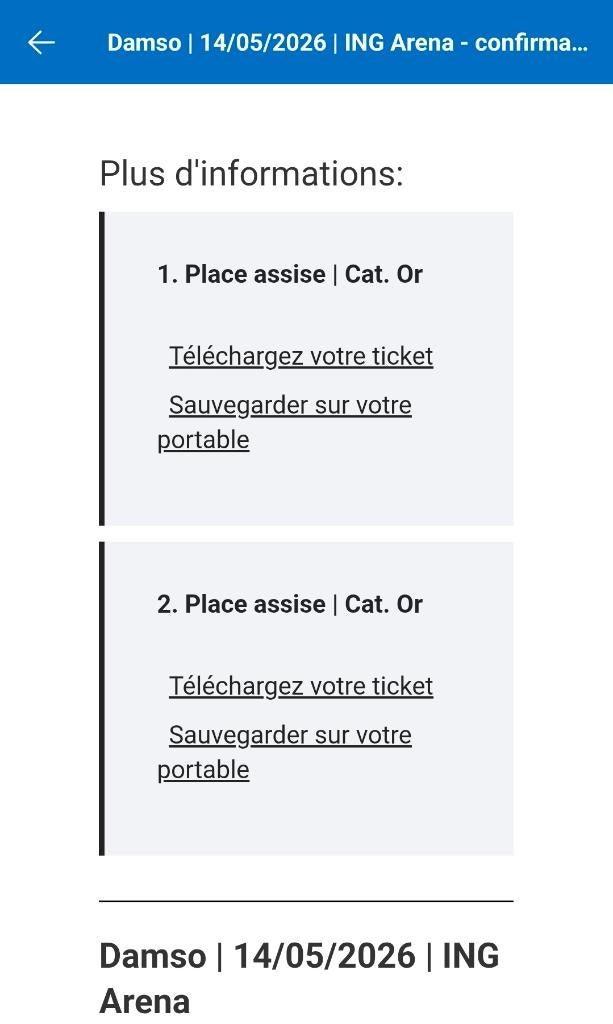Damso 2 places assises Cat. Or 14/05/26 - ING ARENA, Tickets & Billets, Deux personnes, Mai