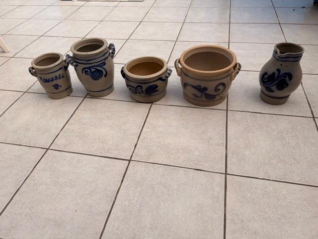 stenen potten blauw / grijs, Gebruikt, Rond, Balkon, Aardewerk