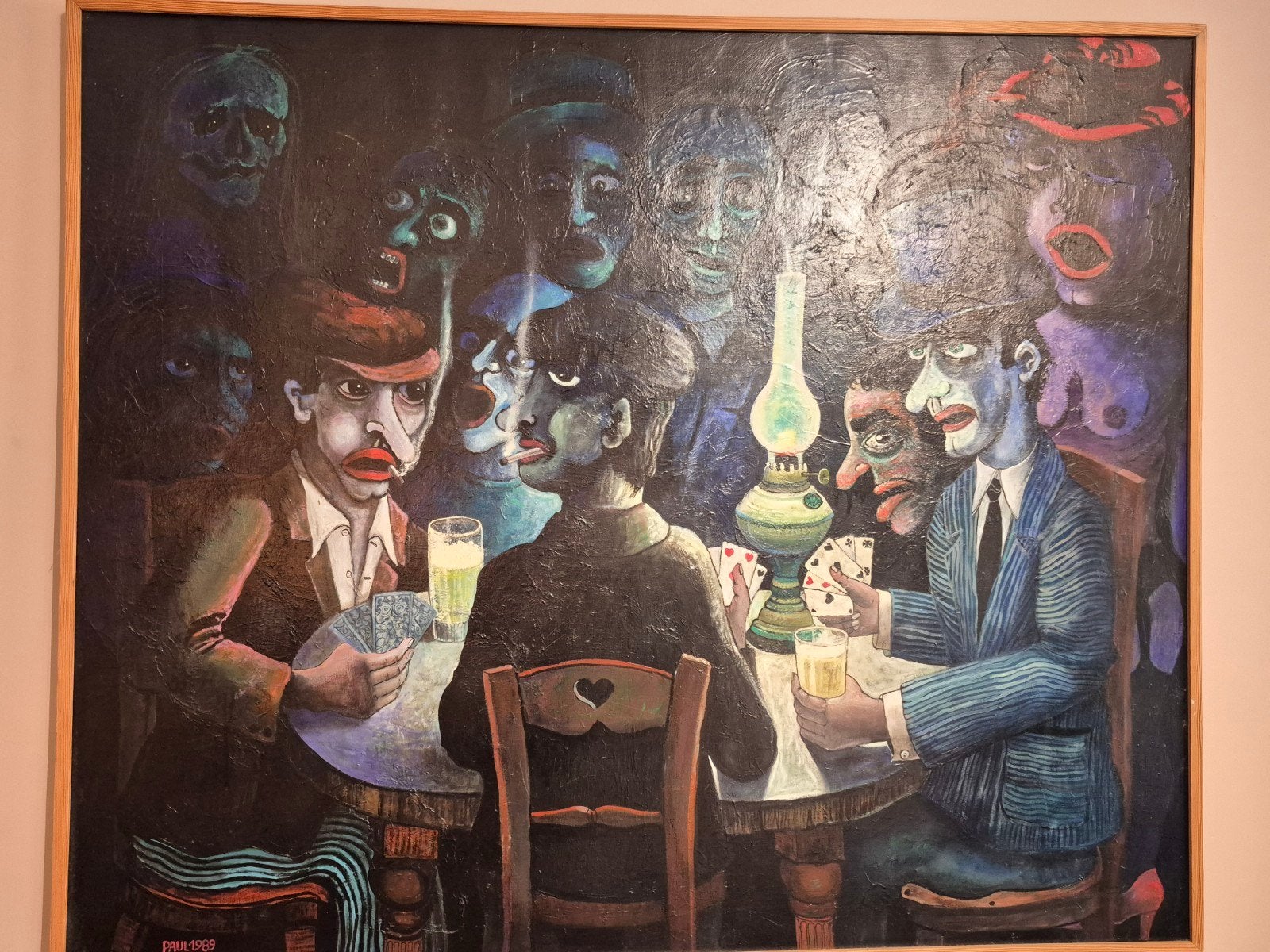 Paul Vanpeper peinture 100×120 "Les joueurs de carte", Antiquités & Art, Enlèvement ou Envoi