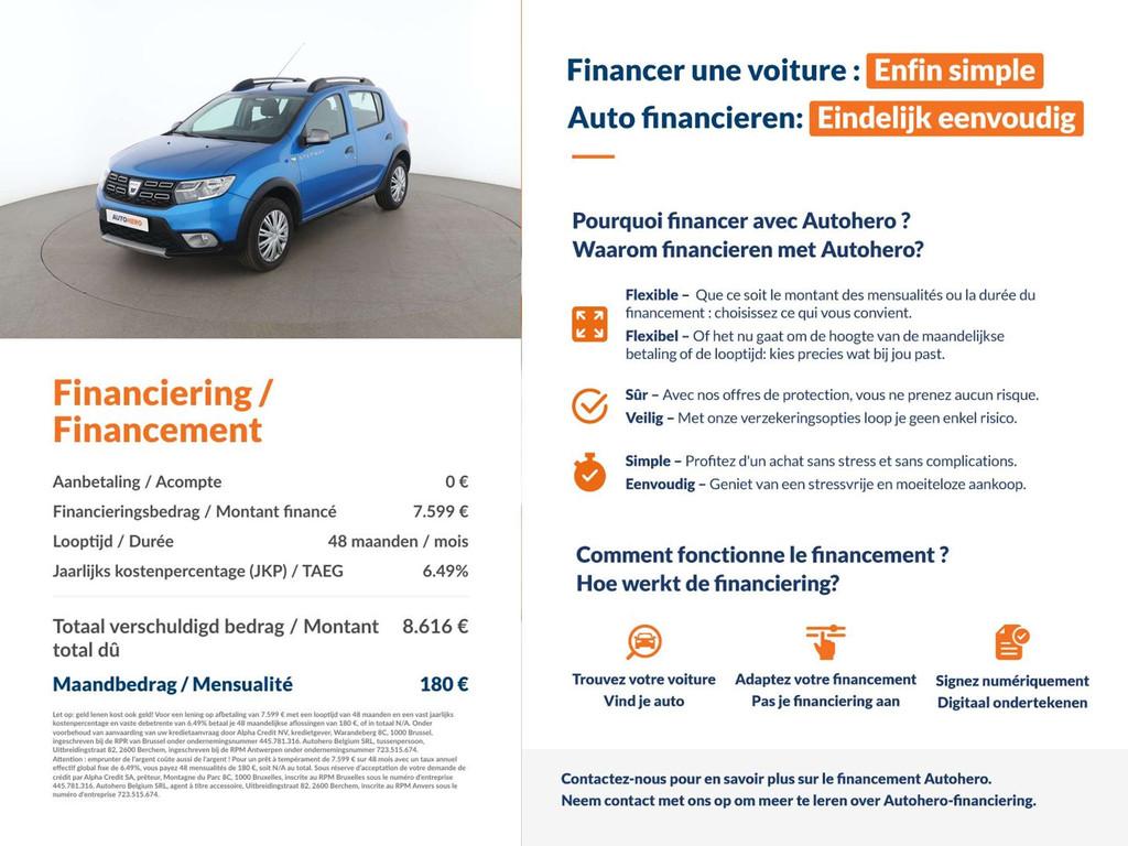 Dacia Sandero 0.9 TCe Stepway Prestige, Achat, https://public.car-pass.be/vhr/aa9a831e-f607-4d28-a201-115d78cf565f, Tissu, Occasion