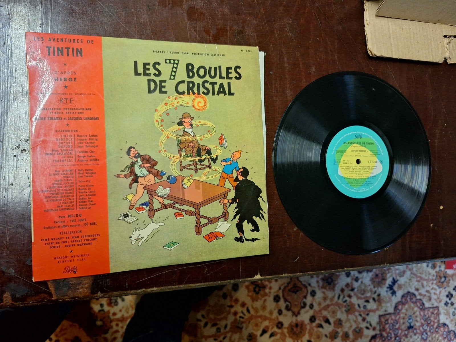 Lot Tintin - 3 disques vinyles 33 tours d'époque (1950-1960), Enlèvement ou Envoi