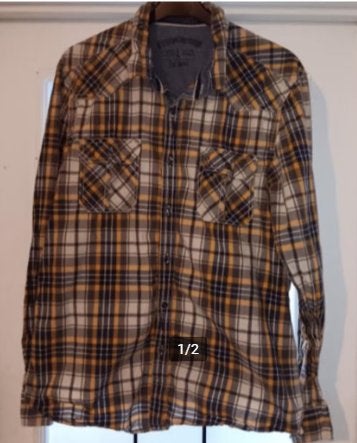 Chemise bleu/gris/jaune à carreaux ' EDC ' L, Kleding | Heren, Overhemden, Gedragen, Halswijdte 41/42 (L), Blauw, Ophalen of Verzenden