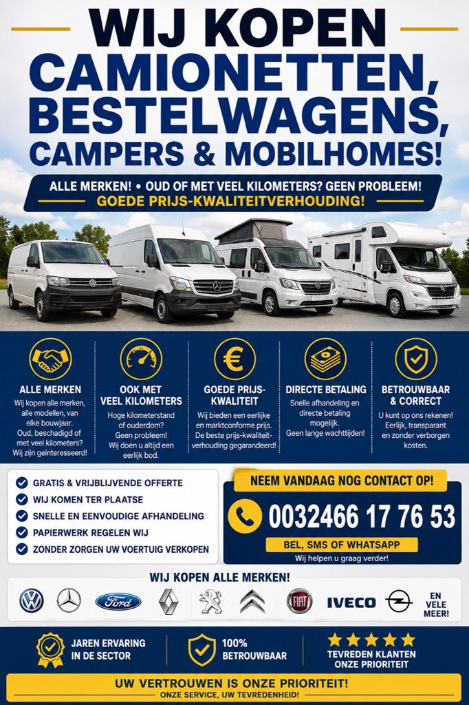 Wij Kopen Camionetten, Bestelwagens, Campers & Mobilhomes, Particulier, Achat