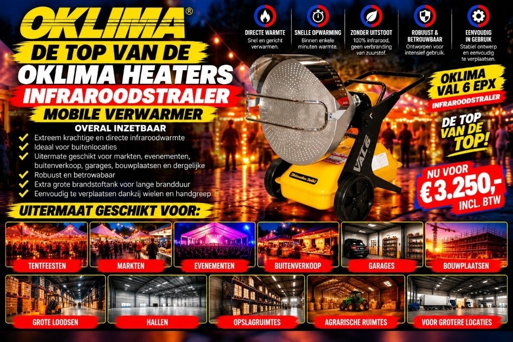 Oklima Val-6 EPX infrarood diesel heater werkplaats kachel, Jardin & Terrasse, Enlèvement ou Envoi, Neuf, Autres matériaux, Autres types