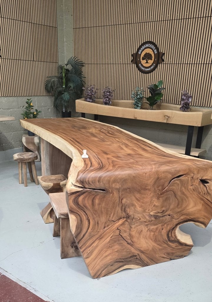 table, tronc d'arbre, chaise, chêne, suar, table de jardin, Jardin & Terrasse, Enlèvement ou Envoi