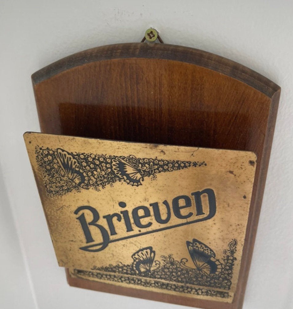 Antiek Eiken Brievenbakje met Vlinders uit Oud Notariaat, Huis en Inrichting, Ophalen of Verzenden, Zo goed als nieuw, Art deco