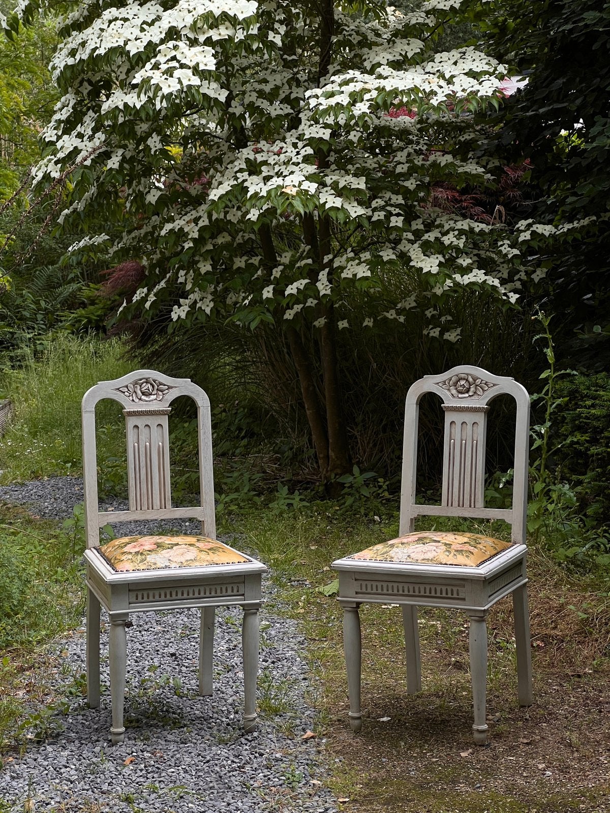 Koppel elegante Franse botanische stoelen, Ophalen, Zo goed als nieuw