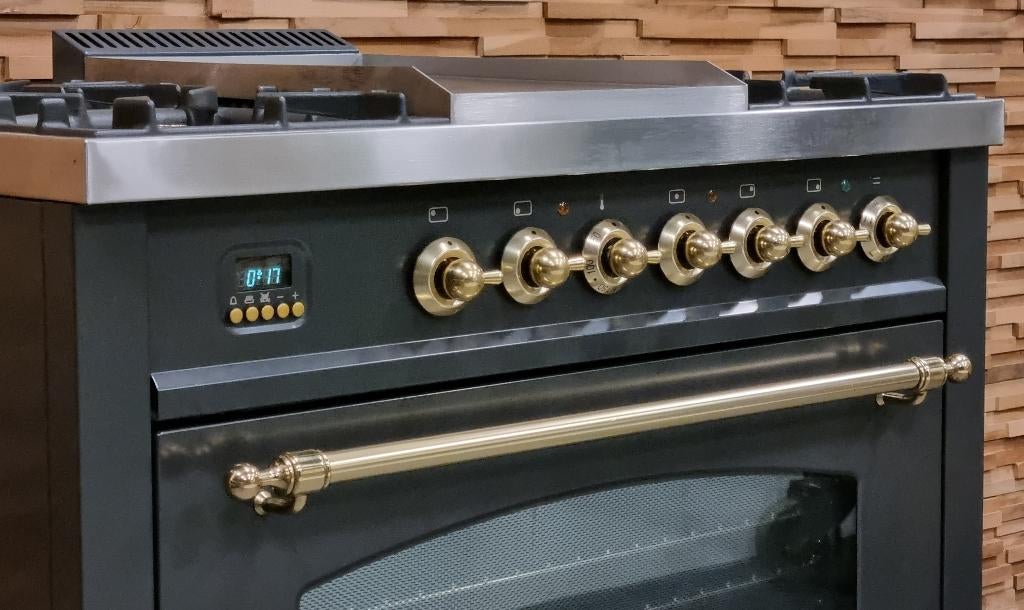 🔥Luxe Boretti Fornuis 90cm antraciet + messing Frytop, Elektronische apparatuur, Fornuizen, Ophalen, 60 cm of meer, Zo goed als nieuw