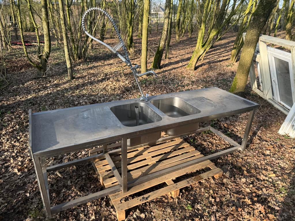 Inox aanrecht met dubbele spoelbak, Enlèvement, Comme neuf, Inox