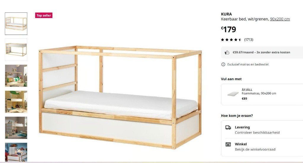 hoogslaper MET matras, Ophalen, Eenpersoons, Zo goed als nieuw, 200 cm