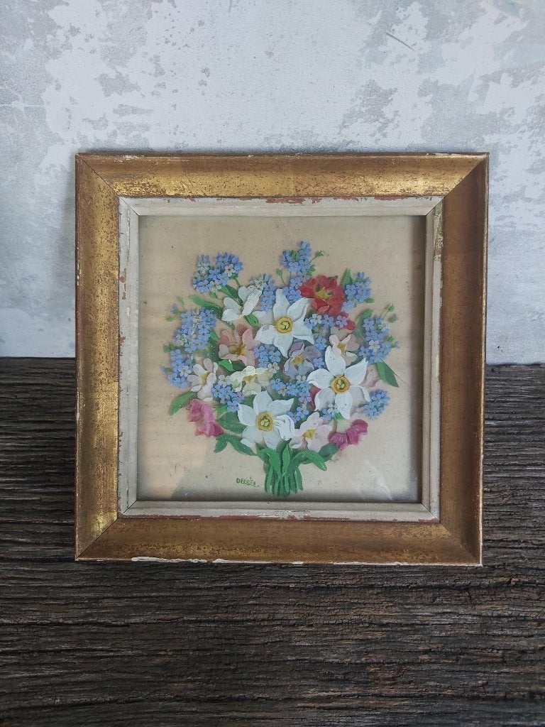 Mooi frans meerlagig glasschilderij bloemboeket DELBEL, Antiek en Kunst, Ophalen of Verzenden