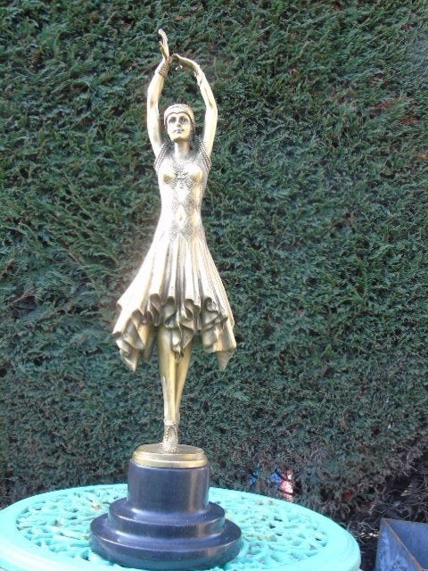 vergulde bronzen danser gesigneerd D.H. CHIPARUS, Ophalen of Verzenden, Brons