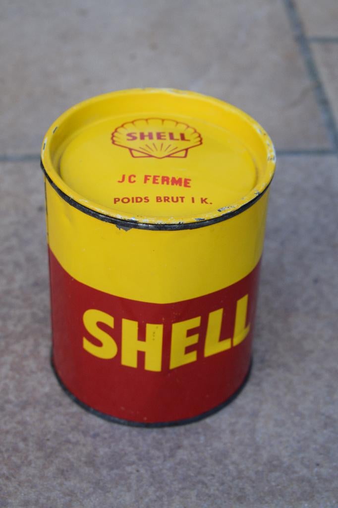 pot graisse shell 1 KG bidon huile 1930, Enlèvement ou Envoi, Utilisé, Panneau publicitaire