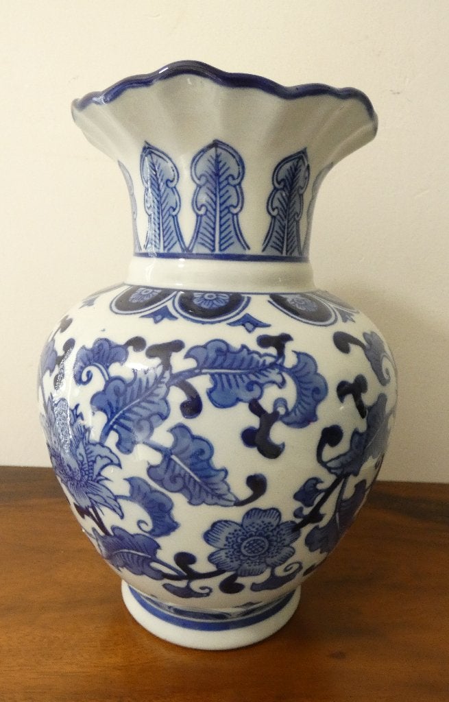 Prachtige blauw-witte Chinese vaas met bloemmotief [1495], Antiek en Kunst, Ophalen of Verzenden