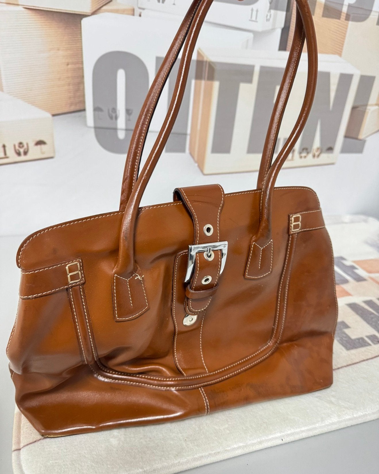 Sac pour femme en cuir marron marron Vintage Abro Italy, Enlèvement ou Envoi, Comme neuf, Brun, Sac à main