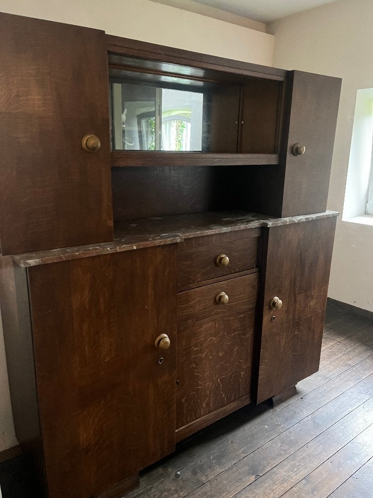 antieke eikenhouten Art Deco buffetkast met marmeren blad, Enlèvement