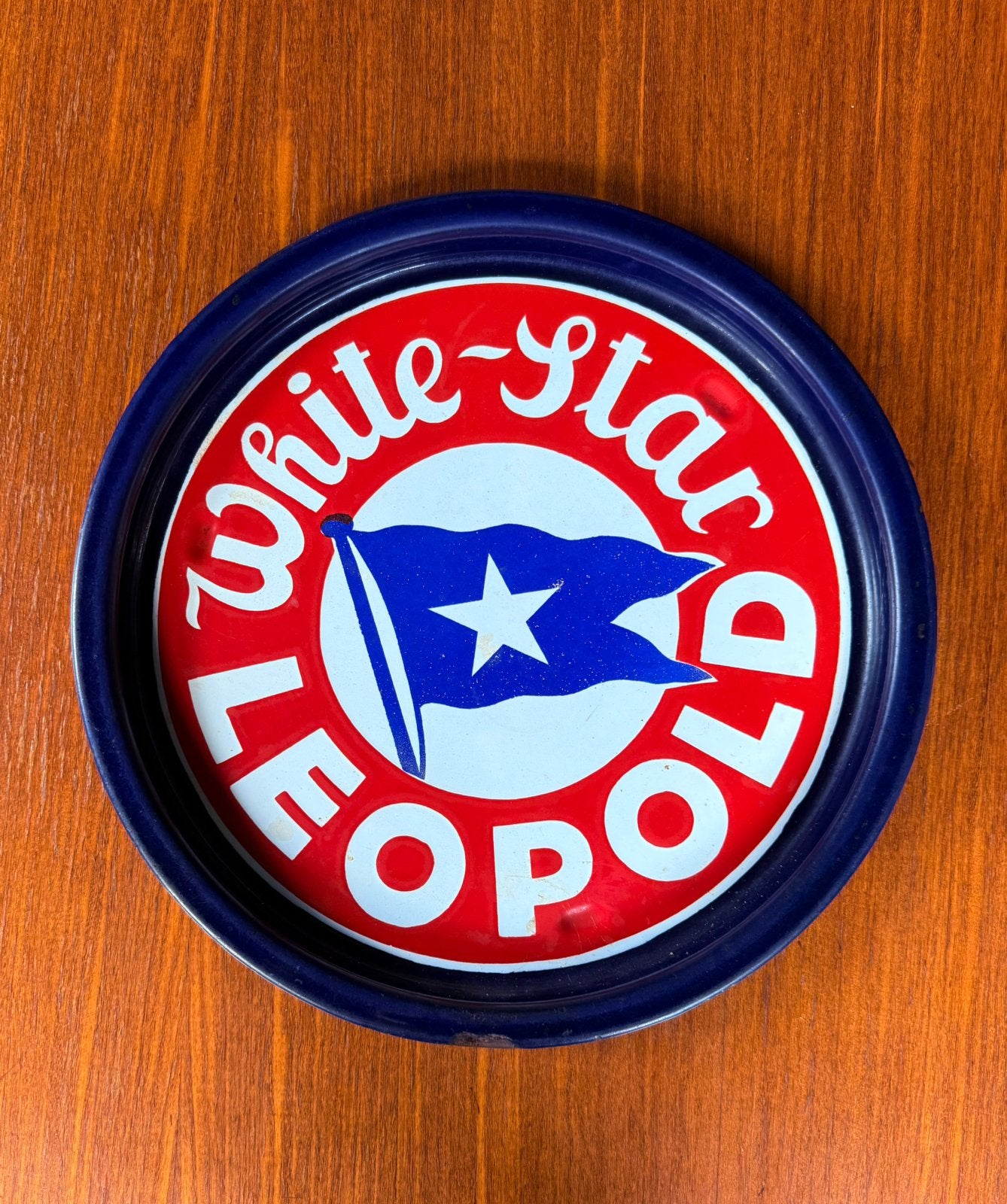 Emaille reclame plateau Leopold White-Star, Ophalen of Verzenden, Zo goed als nieuw, Reclamebord