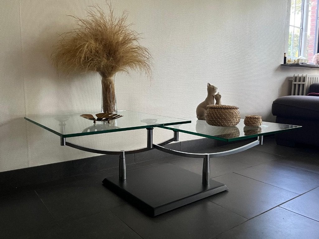 Vintage glazen salontafel Deens design jaren 90, Huis en Inrichting, Tafels | Salontafels, Ophalen, Gebruikt, 100 tot 150 cm, 50 tot 100 cm