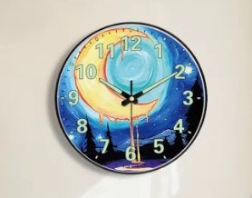 Ronde wandklok van hout Halve Maan Glow in The Dark (25cm)