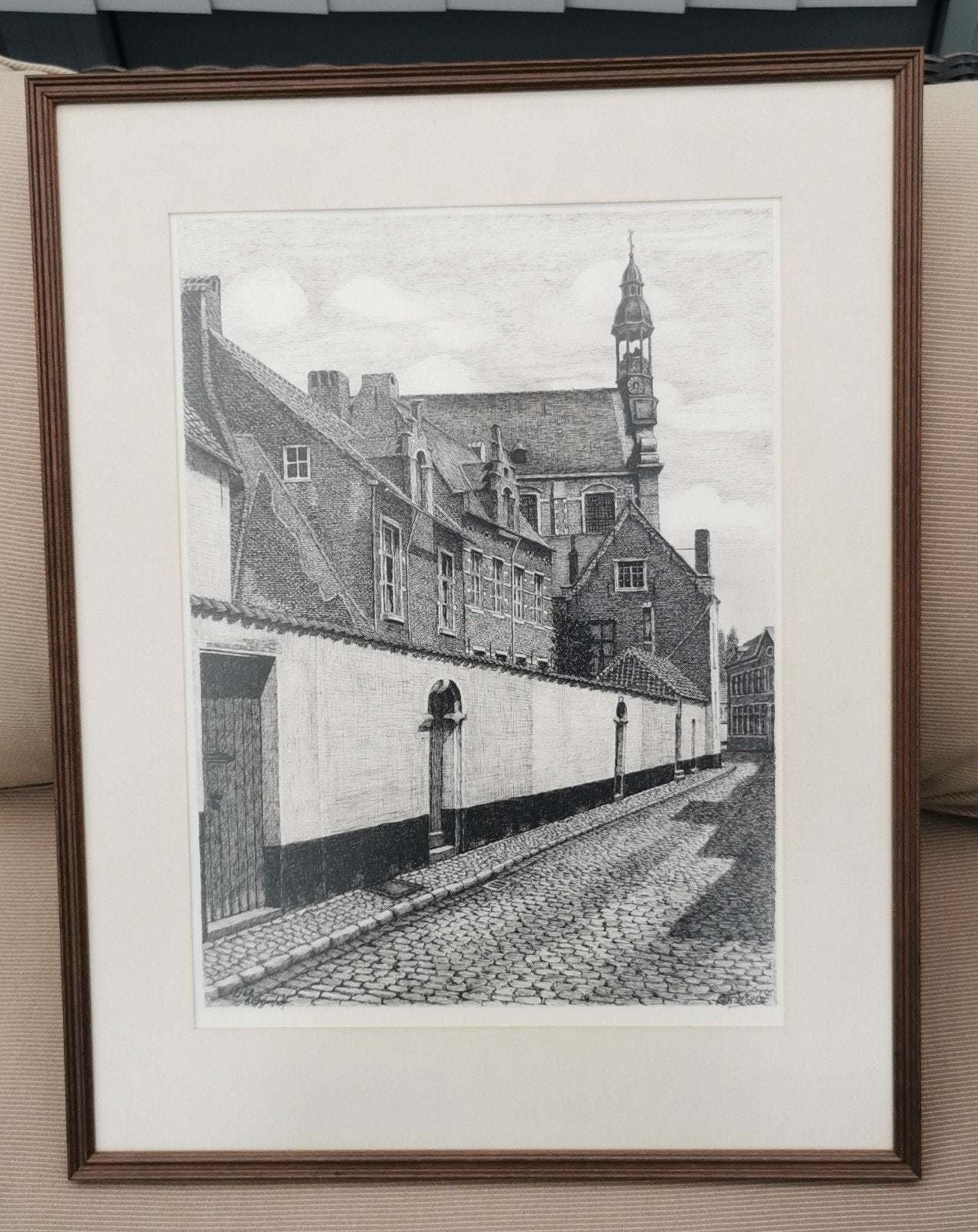 Prachtige (pen)tekening Begijnhof Lier – An van Dessel, Enlèvement ou Envoi, Encadré