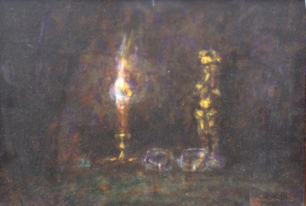 Jean Ceelen: Stilleven met olielamp 1982 (53 x 43 cm), Antiek en Kunst, Kunst | Schilderijen | Klassiek, Ophalen of Verzenden