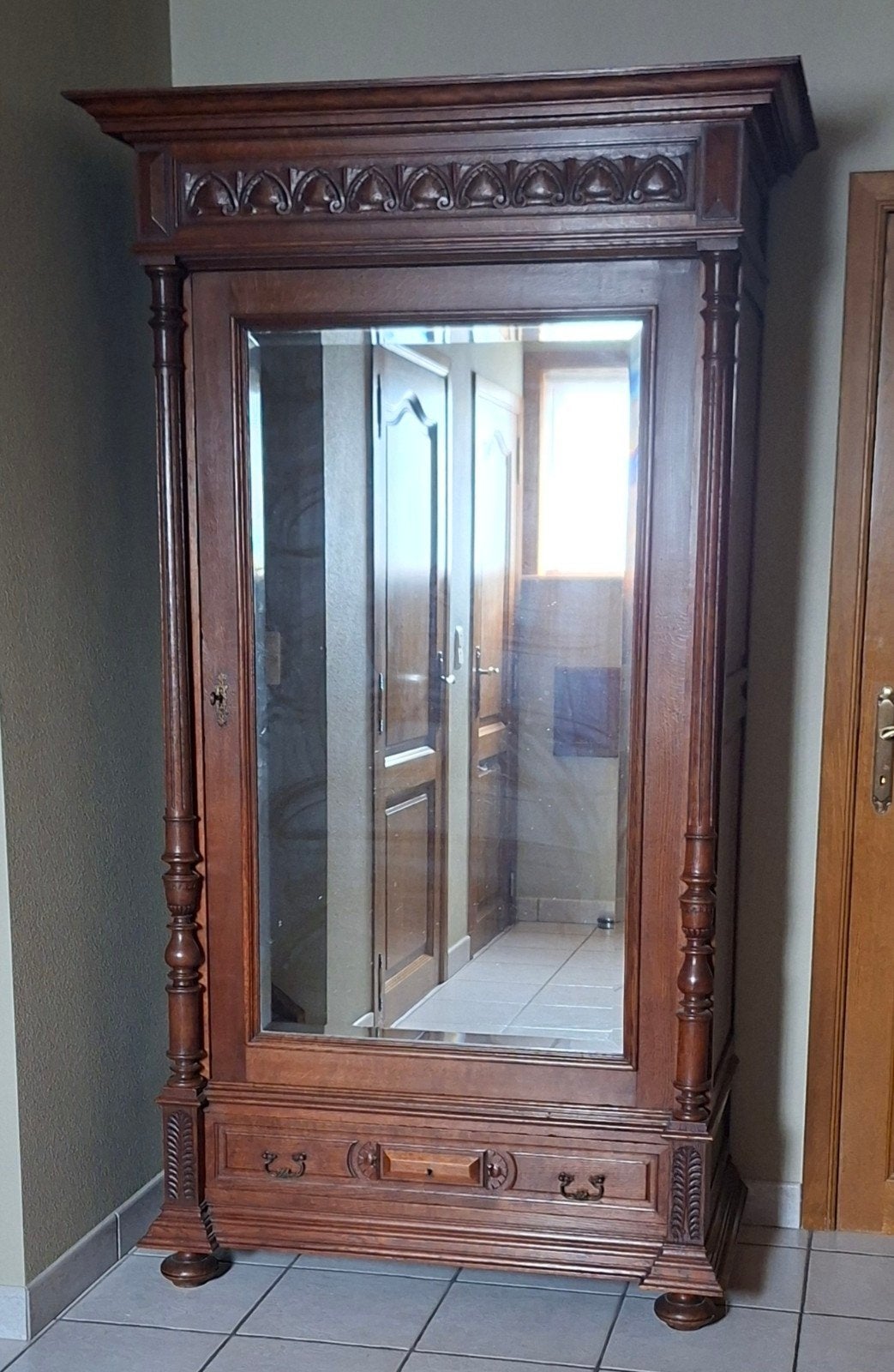 Prachtige Antieke Eiken Spiegelkast/ Hallkast, Antiek en Kunst, Ophalen