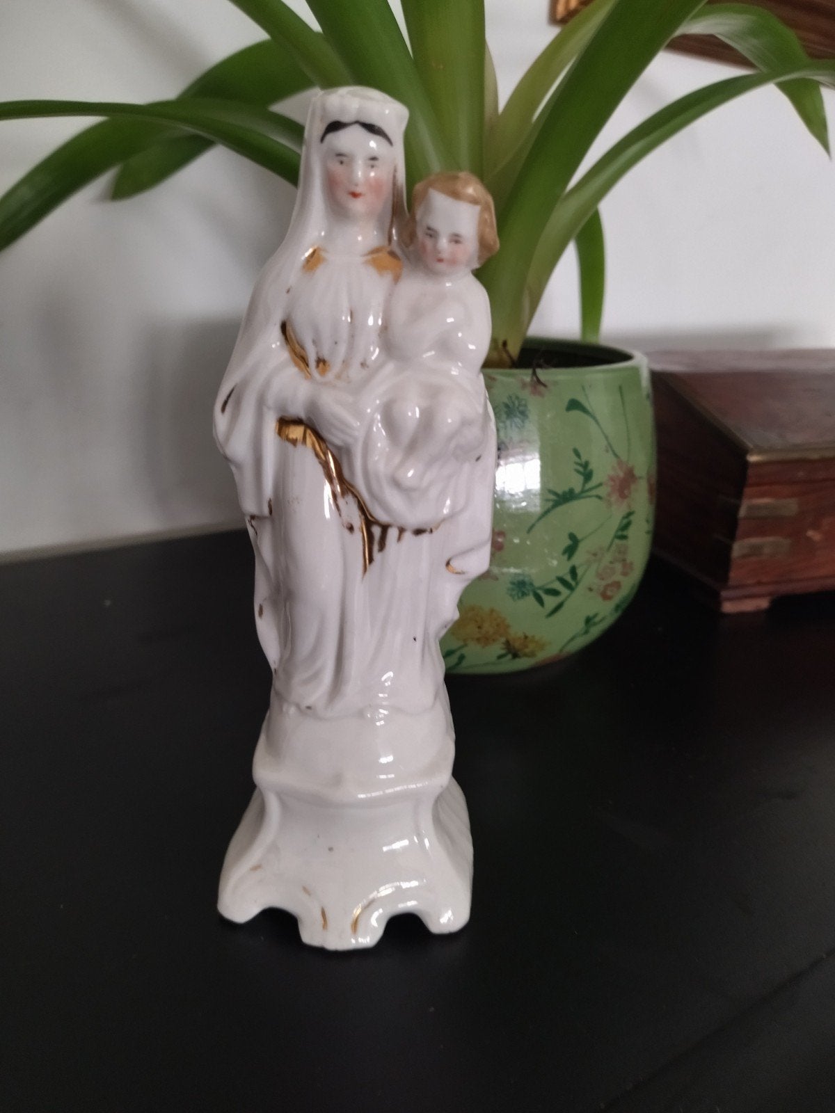 Madonna met Kind wit porselein en antiek goud - Eind 19e eeu, Ophalen of Verzenden