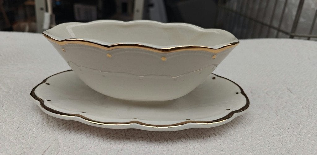 sauskom Boch La Louviere vuil wit met goud accenten, Ophalen of Verzenden