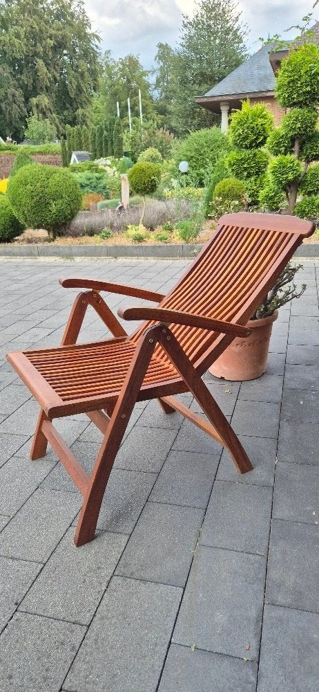 CONFOTABELE TEAKHOUTEN TUINSTOEL, Ophalen, Gebruikt, Inklapbaar